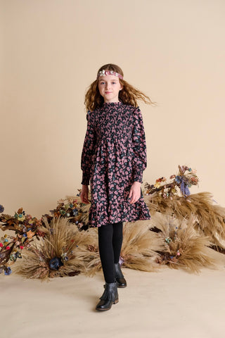 Black with Pink Rosebud Smocked Dress 1525