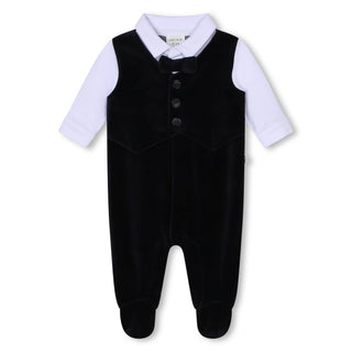 White Navy Ceremony Overall Footie with Bow Tie