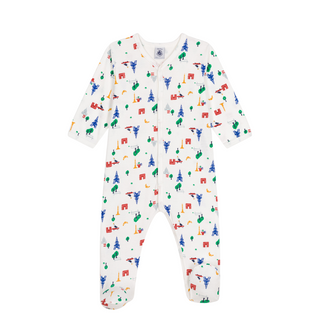 White Multi Baby Front Snap Parisian Print Footie