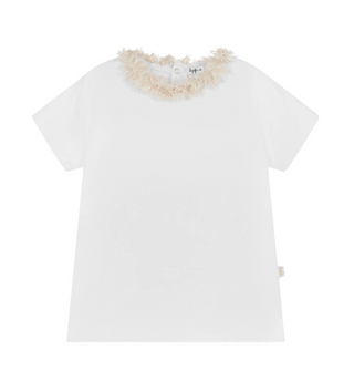 ILG White Short Sleeve Tee with Tweed Collar