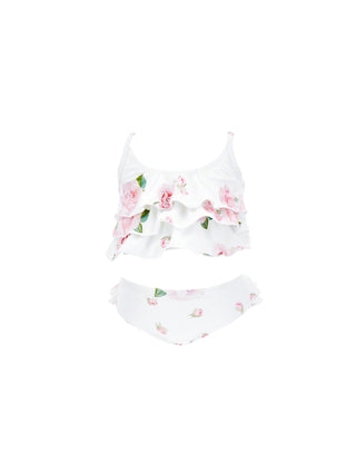 ML White Roses Ruffle Bikini