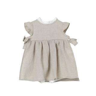 Light Beige Ruffle Sleeve Bow Romper