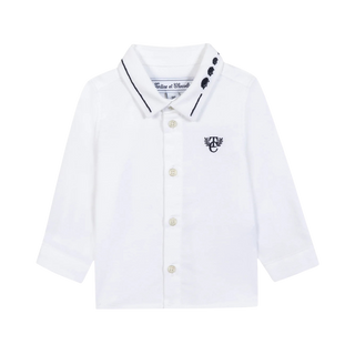 White with Navy Detail Baby Collared Shirt