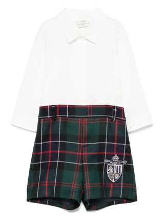 Green Baby Shirt and Plaid Detachable Shorts Set