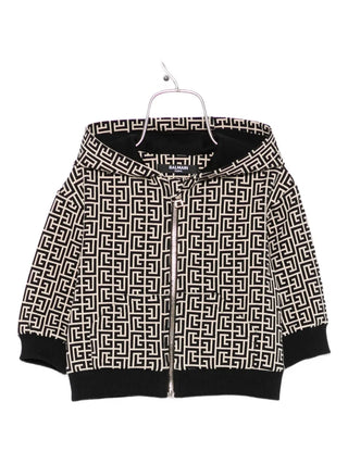 Black Zip Up Allover Print Hoodie