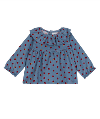 Blue and Red Baby Apple Print Corduroy Blouse