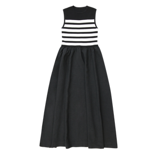 Black and Cream Striped Maxi Dress