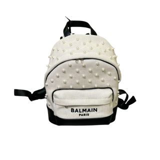 Beige Mini Backpack with Allover Pearl Beads