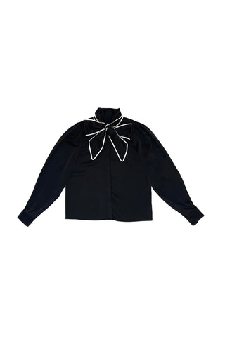Black with White Piping Jennifer Blouse