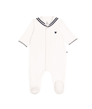 White Baby Velour Sailor Collar Footie