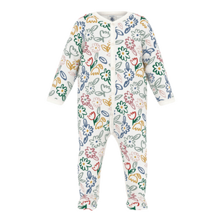 White Velour Floral Footie