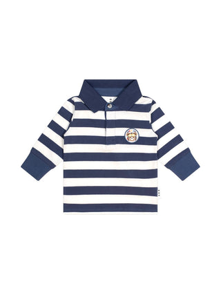 Navy and White Striped Long Sleeve Polo