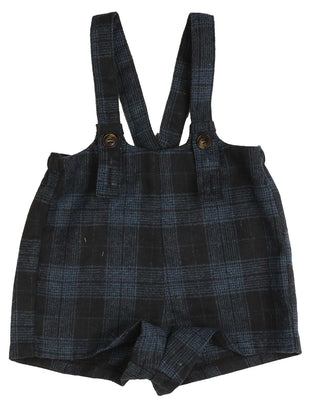Large Plaid Navy Baby Overalls