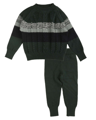 Cable Forest Green Stripe Raglan Baby Set