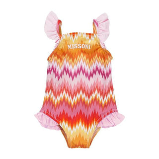Multicolor Baby Chevron Print Ruffle Swimsuit