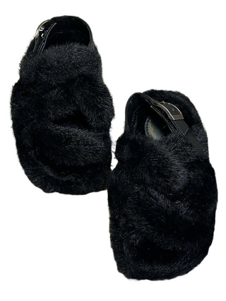 Black Fur Logo Slingback Slipper