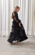 Black Tulle Pleated Frill Gown