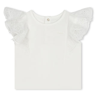 White Jersey Top with Eyelet Trim