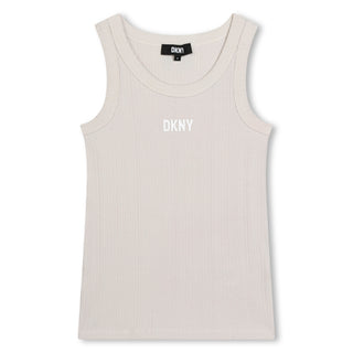 White Ribbed Tank Top with Logo