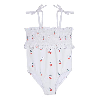 White Cherry Print Swimsuit