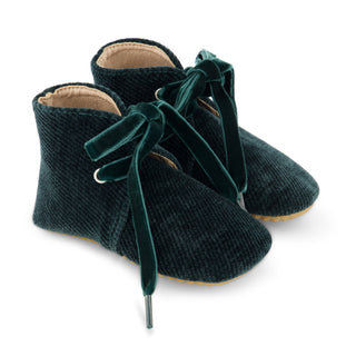 Green Cord Velvet Lace Up Rubber Sole