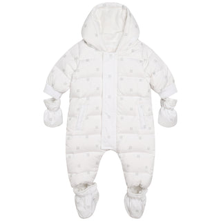 Baby White Pattern Snowsuit with Mittens