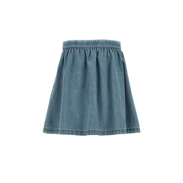 Blue Faded Denim Rhinestones Skirts