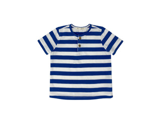 White and Indigo Striped Henley Tee