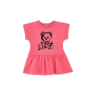 Fuchsia Baby Short Sleeve Dress with Bear Graphic