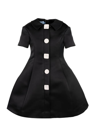 Black and White Large Button Satin Long Length Dress