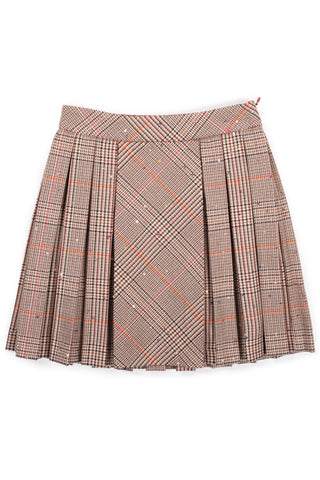 Brown Plaid Pleated Long Length Skirt