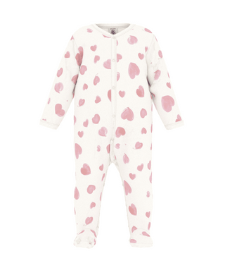 White and Pink Baby Heart Print Footie