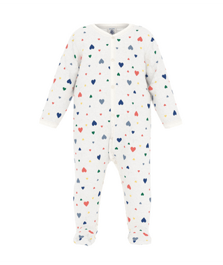 White with Multicolor Hearts Velour Footie