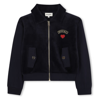 Navy Velour Zip Up Sweatshirt