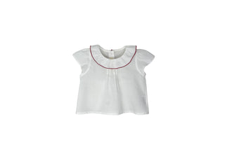 Off White and Mauve Ruffle Collar Shirt