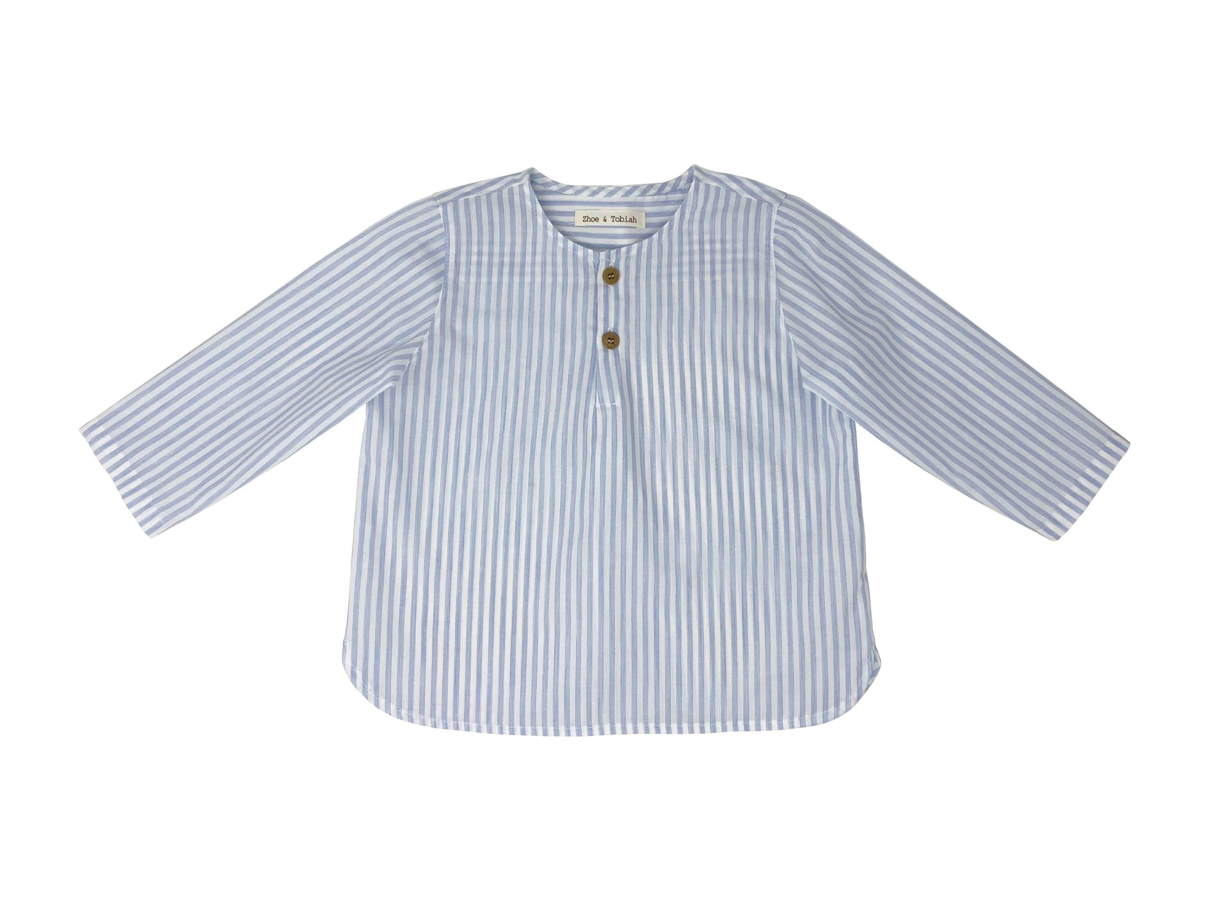 Linen Sports Shirt White Flowers on Sky Blue background