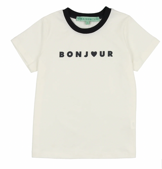 White with Navy Heart Bonjour Tee