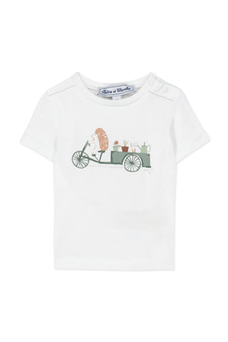 TAR White Baby Tee with Soft Green Garden Delivery Graphic