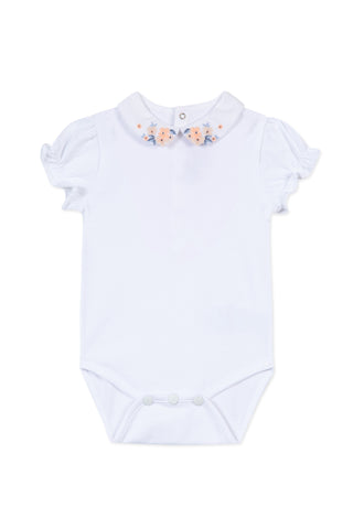 TAR White Bodysuit with Pink Flower Detail