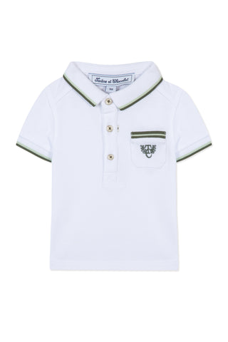 TAR White Pique Baby Polo with Laurel Green Trim