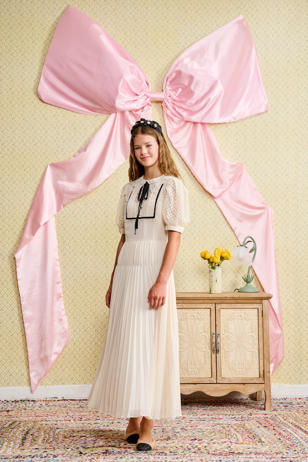 Ivory Chiffon Pleated Dress XL