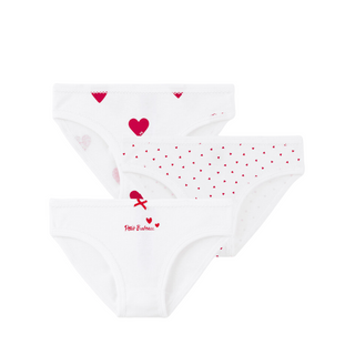 White and Red 3 Pack Heart Print Underwear