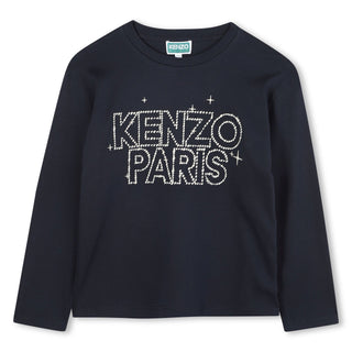 Navy Rhinestone Logo Long Sleeve Tee