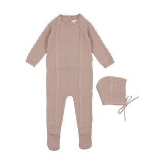 CCB Soft Pink Cable Knit Footie Set