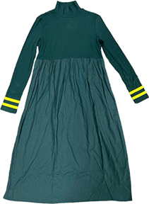 Green Turtleneck Dress with Neon Stripe Cuffs