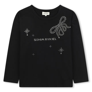 Black Rhinestone Logo Long Sleeve Tee