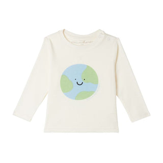 White Baby Earth Print Long Sleeve Tee