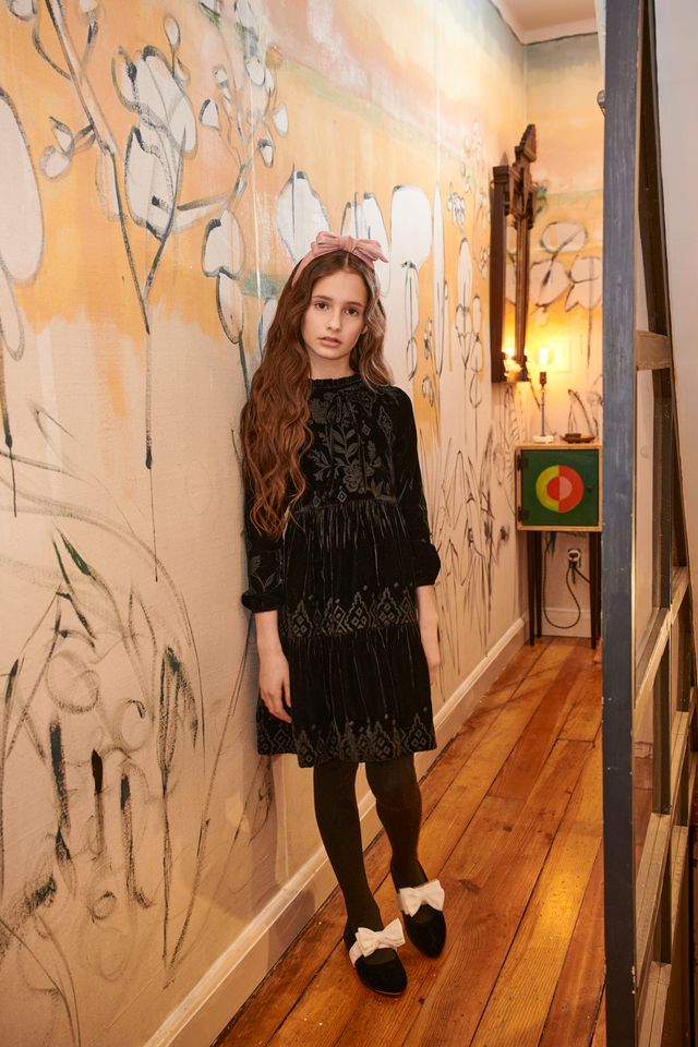 Black Velvet Embroidery Dress 16