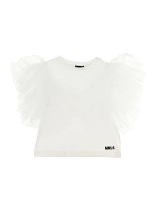 White Top with Tulle Sleeve