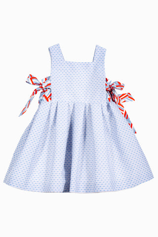 Long Length Light Blue Jacquard Dress with Side Bows